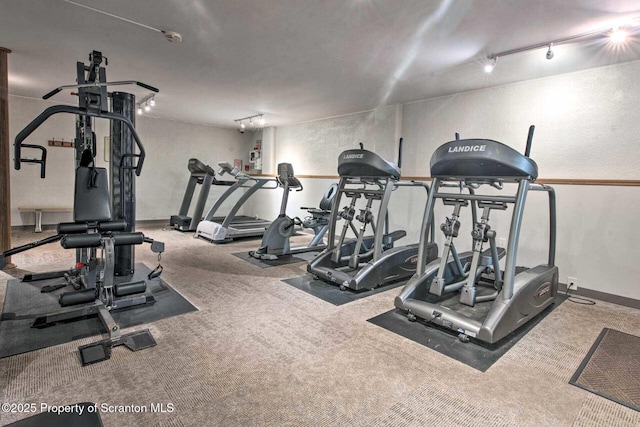 exercise room with rail lighting