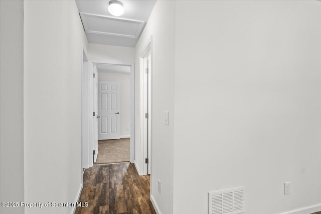 hall with dark hardwood / wood-style flooring