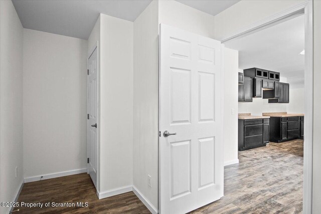 corridor with dark hardwood / wood-style flooring