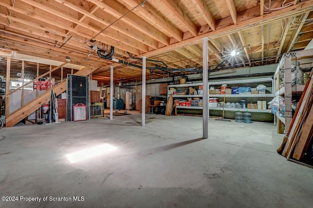 basement featuring water heater