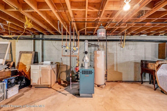 basement featuring gas water heater