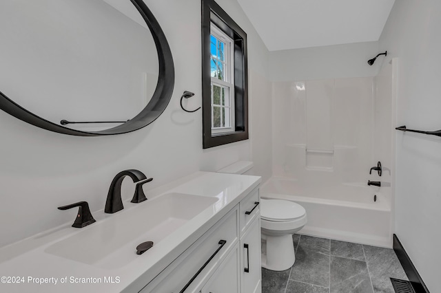 full bathroom with vanity, toilet, and shower / washtub combination