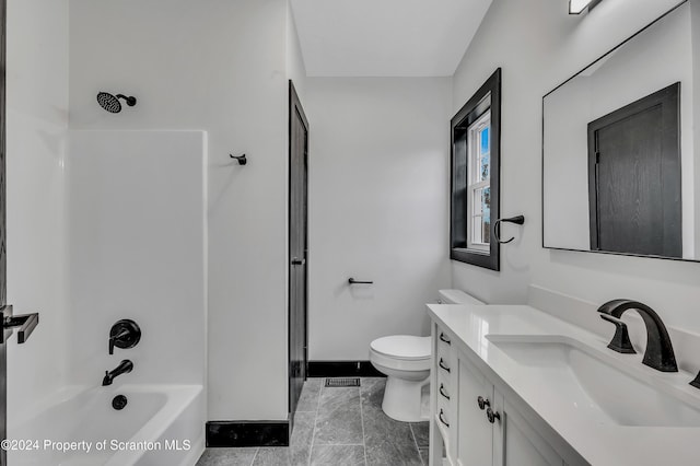 full bathroom with shower / tub combination, vanity, and toilet