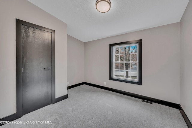 unfurnished bedroom featuring carpet flooring, a closet, and a textured ceiling