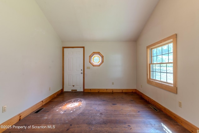 2269 Creek Rd, New Milford, PA 18834 - unfurnished room with lofted ceiling, hardwood / wood-style floors, and baseboards
