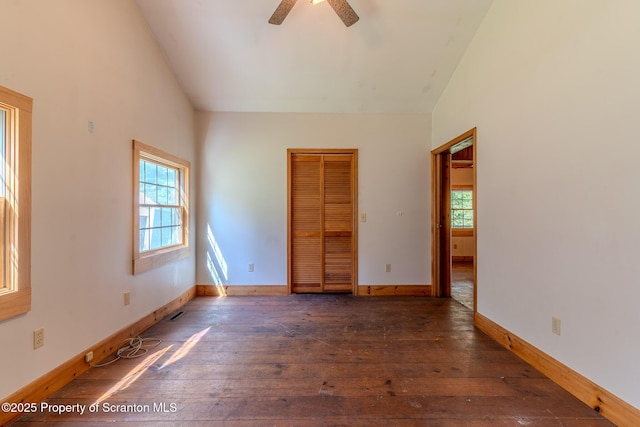 2269 Creek Rd, New Milford, PA 18834 - unfurnished bedroom featuring hardwood / wood-style floors, a closet, baseboards, and a ceiling fan