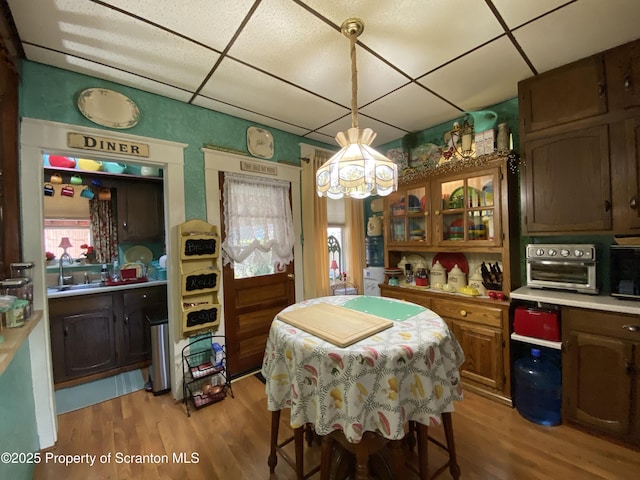 906 Cedar Ave, Scranton, PA 18505 - dining room with a paneled ceiling, light wood-type flooring, a chandelier, and plenty of natural light