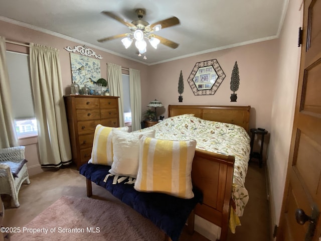 906 Cedar Ave, Scranton, PA 18505 - bedroom featuring light carpet, ornamental molding, and ceiling fan