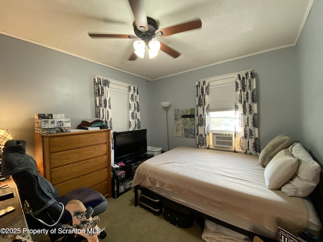 906 Cedar Ave, Scranton, PA 18505 - carpeted bedroom featuring ornamental molding, cooling unit, and ceiling fan