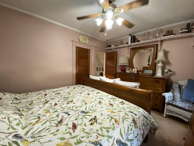 906 Cedar Ave, Scranton, PA 18505 - bedroom with light colored carpet, ornamental molding, and a ceiling fan