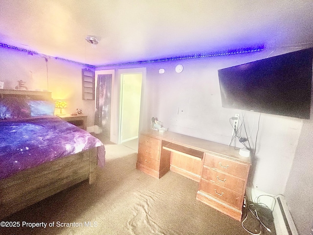 bedroom featuring carpet floors and baseboard heating
