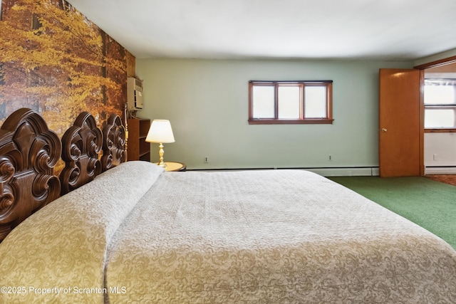 bedroom with a baseboard radiator and carpet floors