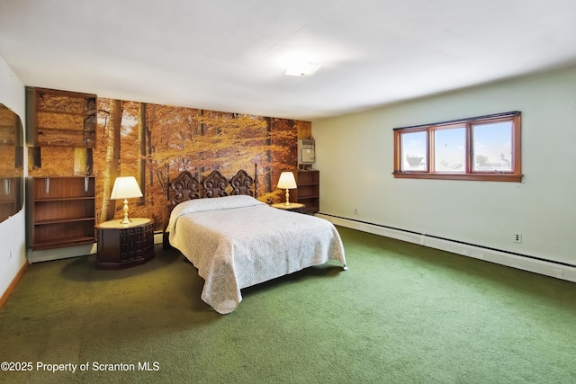 carpeted bedroom with baseboard heating