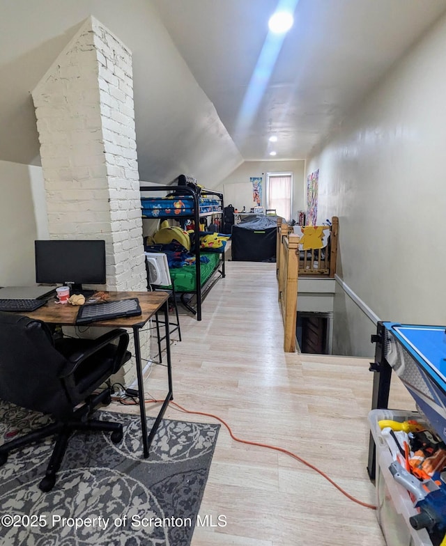 1110-1112 W Elm St, Scranton, PA 18504 - rec room with wood finished floors, lofted ceiling, and a desk
