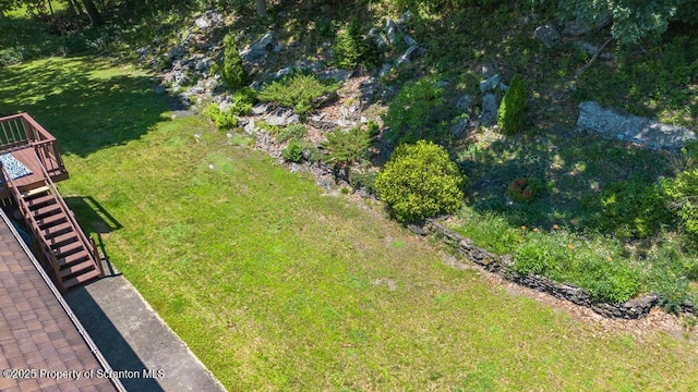 1103 Quarry Rd, Old Forge, PA 18518 - view of green lawn with stairs and a deck