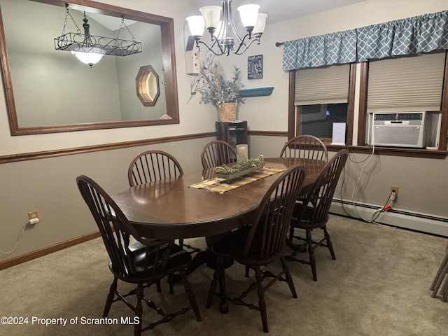 3365 Lake Of Meadows Rd, Little Meadows, PA 18830 - dining area featuring carpet flooring, a chandelier, and baseboard heating