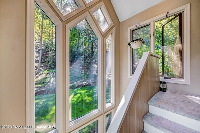 interior space with a healthy amount of sunlight and vaulted ceiling