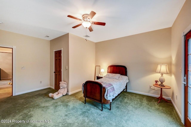 bedroom with carpet and ceiling fan