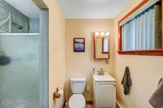 21 Leslie Dr, Scranton, PA 18505 - bathroom with vanity, a walk in shower, and toilet