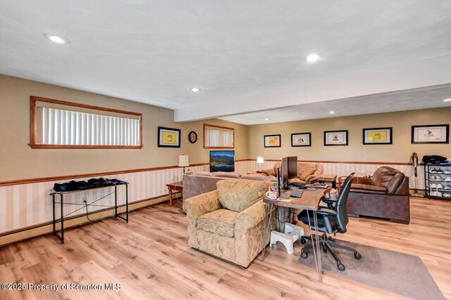 21 Leslie Dr, Scranton, PA 18505 - home office featuring a wainscoted wall, wood finished floors, and recessed lighting