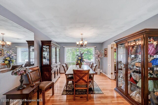 21 Leslie Dr, Scranton, PA 18505 - dining space featuring a chandelier, light wood-style flooring, and baseboards