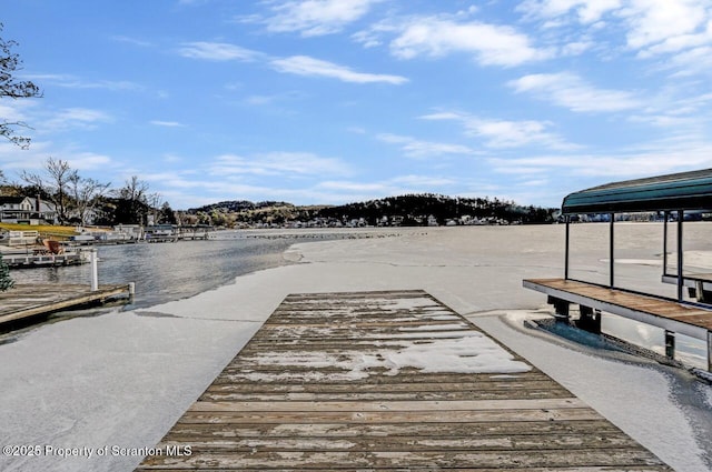 view of dock with a water view