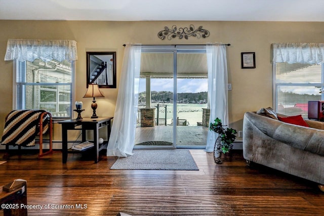 doorway to outside with dark hardwood / wood-style flooring and a healthy amount of sunlight