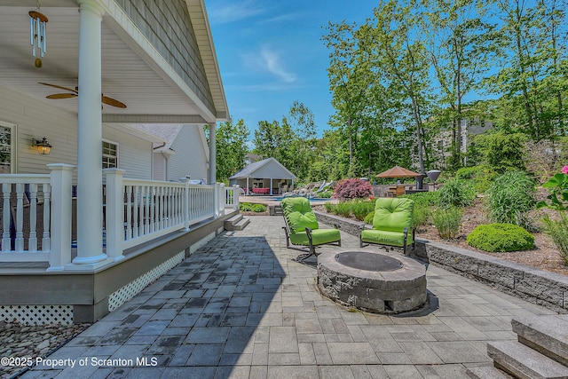 1000 Scenic Dr Unit L 34, Clarks Summit, PA 18411 - view of patio featuring a gazebo, ceiling fan, and an outdoor fire pit