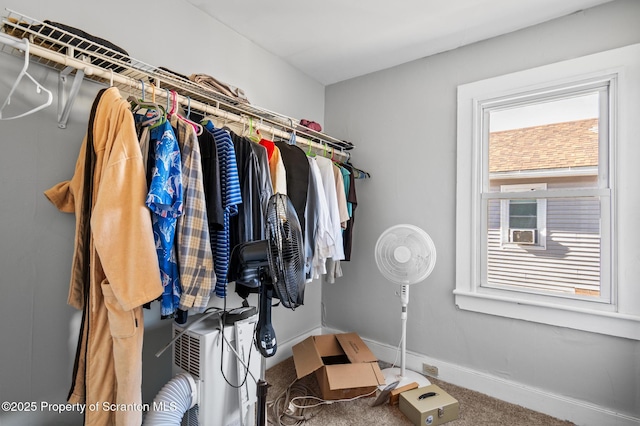 walk in closet featuring carpet flooring