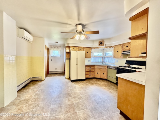 2052 Farr St 2050, Scranton, PA 18504 - kitchen featuring dishwasher, freestanding refrigerator, a wall mounted air conditioner, a sink, and under cabinet range hood