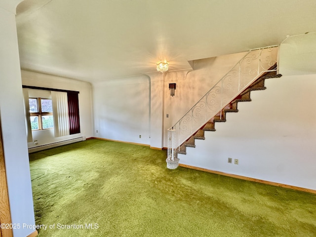 2052 Farr St 2050, Scranton, PA 18504 - unfurnished living room with baseboard heating, carpet, baseboards, and stairs