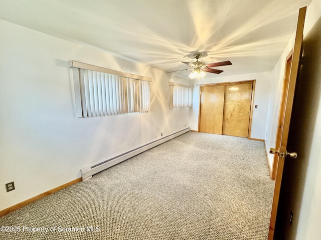 2052 Farr St 2050, Scranton, PA 18504 - unfurnished bedroom with baseboard heating, carpet floors, a closet, a ceiling fan, and baseboards