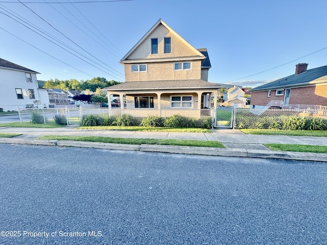 2052 Farr St 2050, Scranton, PA 18504 - view of front of home with a gate, a porch, and a fenced front yard