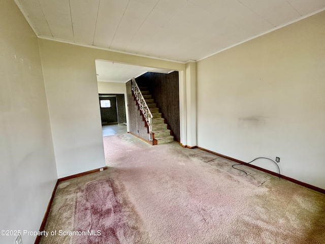 2052 Farr St 2050, Scranton, PA 18504 - empty room with carpet, stairs, crown molding, and baseboards