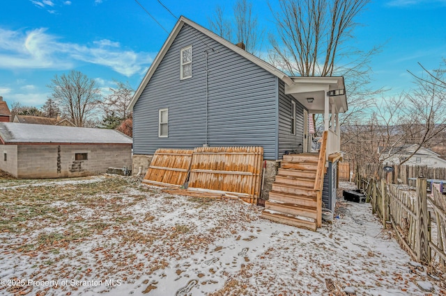 view of snow covered exterior