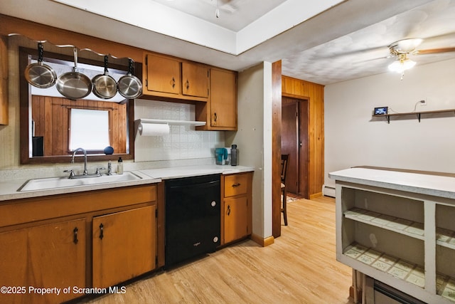 2807 S Webster Ave, Scranton, PA 18505 - kitchen with dishwasher, open shelves, a ceiling fan, and light countertops