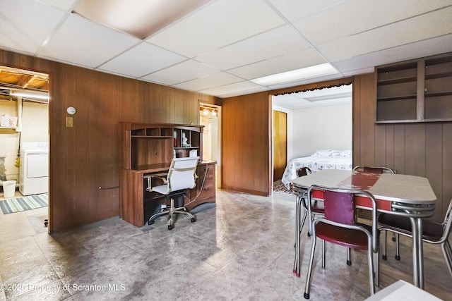 2807 S Webster Ave, Scranton, PA 18505 - office area featuring washer / dryer, wood walls, and a paneled ceiling