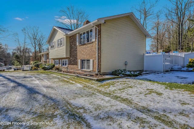 view of snow covered exterior