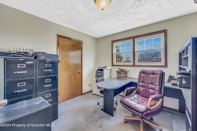 home office with a textured ceiling