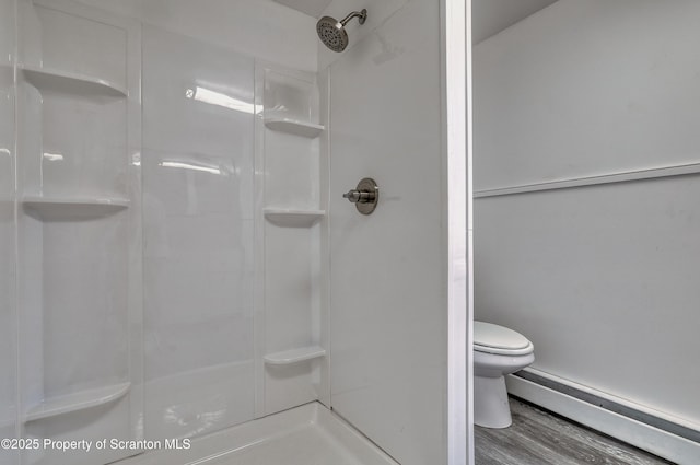 326 Neptune Pl, Scranton, PA 18505 - full bath with a baseboard radiator, a shower, and wood finished floors