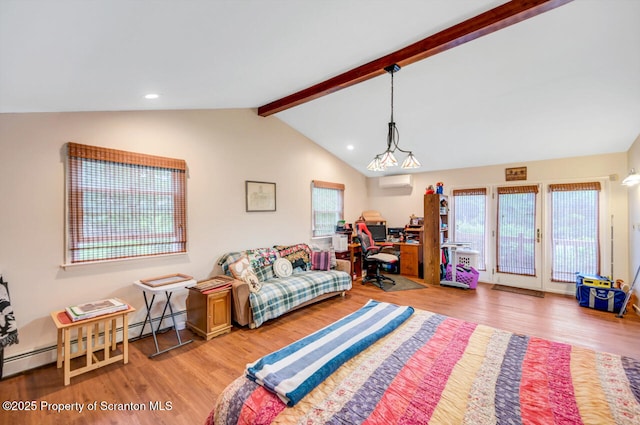 592 Gravel Pond Rd, Clarks Summit, PA 18411 - living room with an AC wall unit, wood finished floors, recessed lighting, and a baseboard radiator