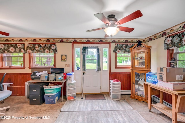 592 Gravel Pond Rd, Clarks Summit, PA 18411 - tiled office with a ceiling fan, baseboard heating, and healthy amount of natural light