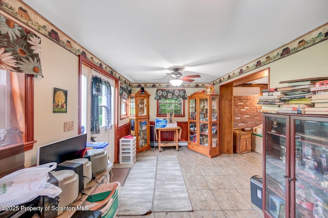 592 Gravel Pond Rd, Clarks Summit, PA 18411 - office featuring ceiling fan, a baseboard radiator, and light tile patterned flooring