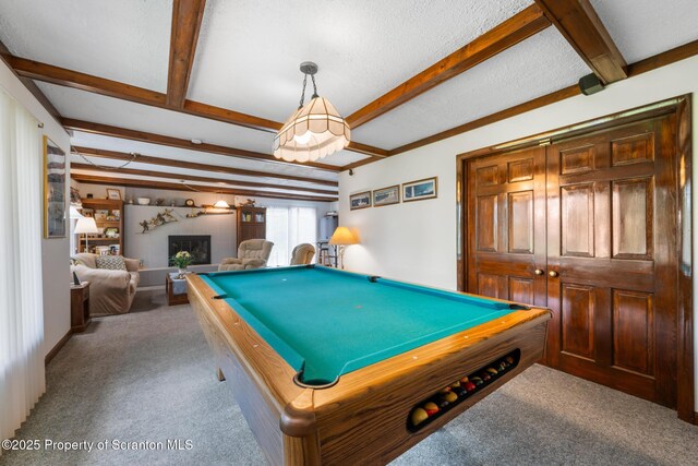 73 Quinton Rd, Scott Twp, PA 18447 - rec room featuring carpet, pool table, and beam ceiling