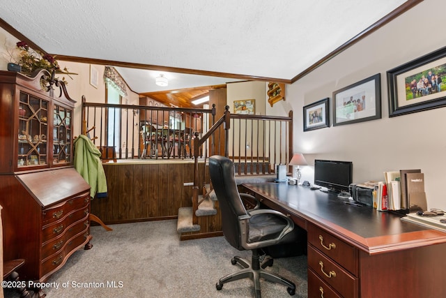 73 Quinton Rd, Scott Twp, PA 18447 - office area with ornamental molding, a textured ceiling, and carpet flooring