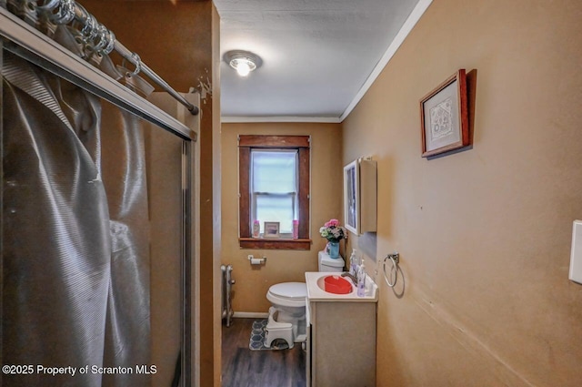 1524 Cedar Ave 1522, Rear, Scranton, PA 18505 - full bathroom with crown molding, a shower with shower curtain, wood finished floors, toilet, and a sink