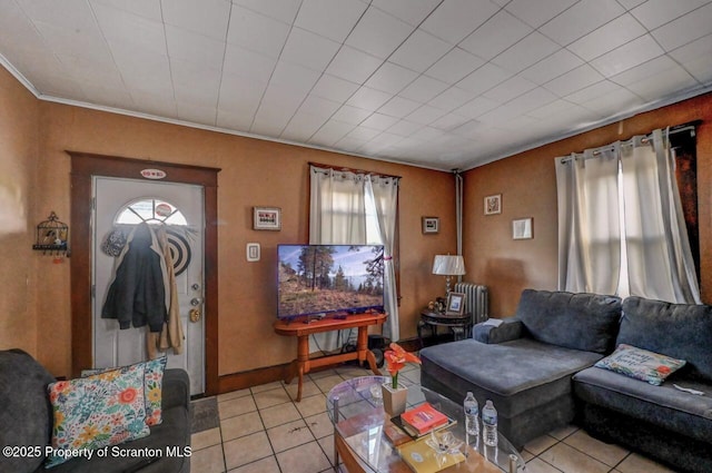 1524 Cedar Ave 1522, Rear, Scranton, PA 18505 - living area featuring light tile patterned flooring, radiator heating unit, and baseboards