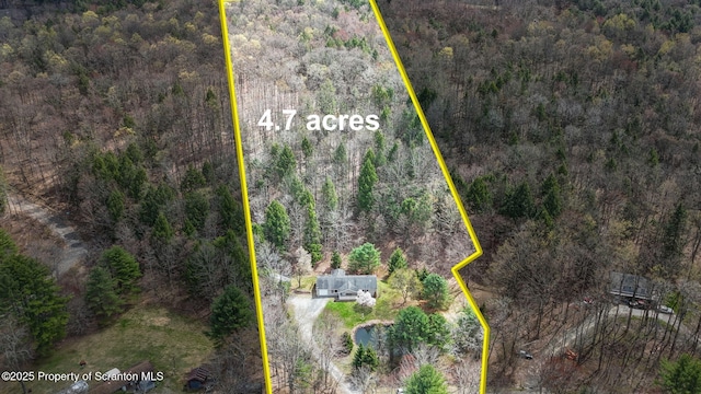 birds eye view of property featuring a forest view