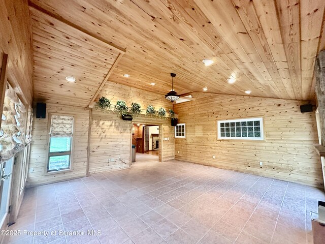 290 Holly Ln, Sturges, PA 18447 - detailed view of wooden walls, wooden ceiling, and a stone fireplace