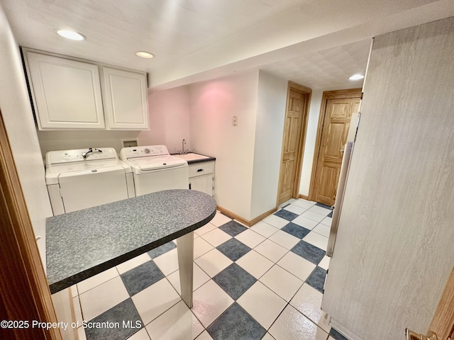 290 Holly Ln, Sturges, PA 18447 - washroom with cabinet space, recessed lighting, and washer and clothes dryer